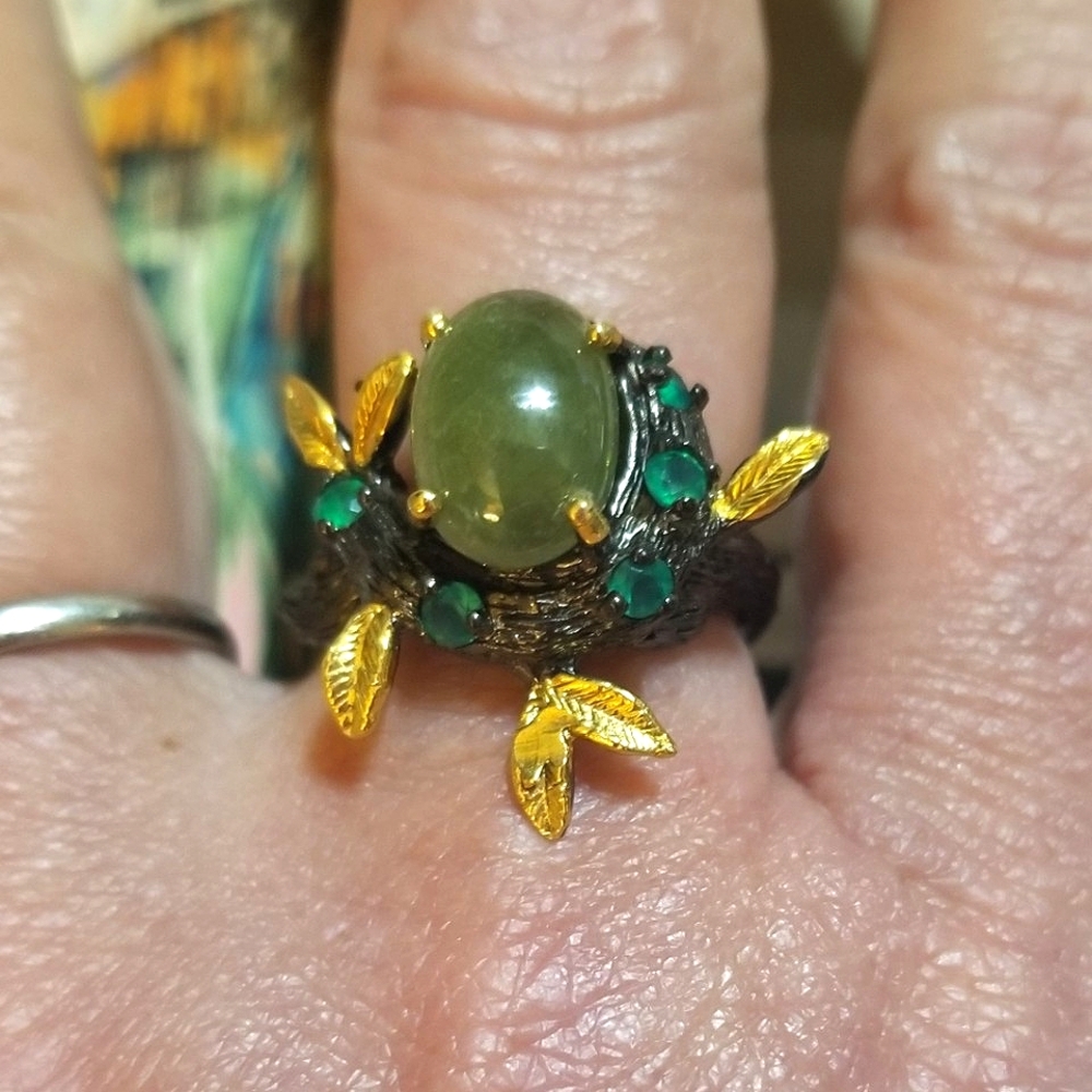 VTG Jade Chrome Diopside Gold & Sterling Artisan Ring